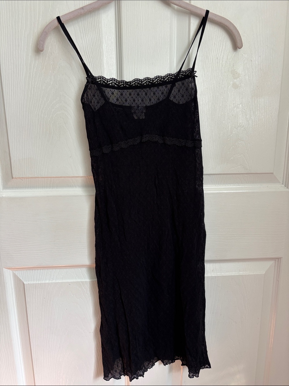 Eberjey Black Lace Slip Dress Bodycon Stretch Delicate Trim size Medium/Large